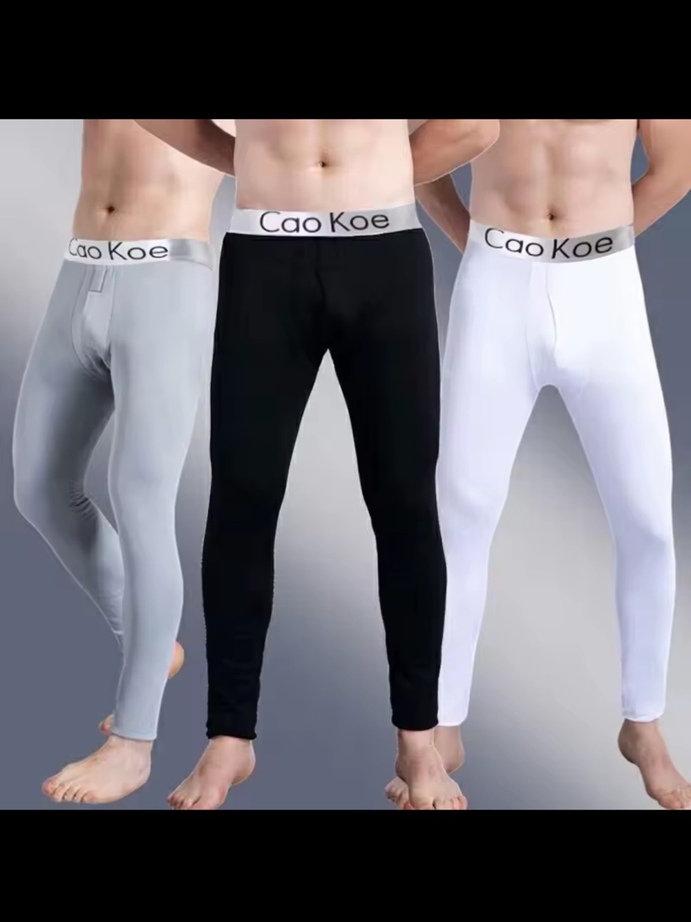 Cao Koe Men's Thermal Long Johns 2 Pcs - Black Light Gray - Heavier “Add Velvet”